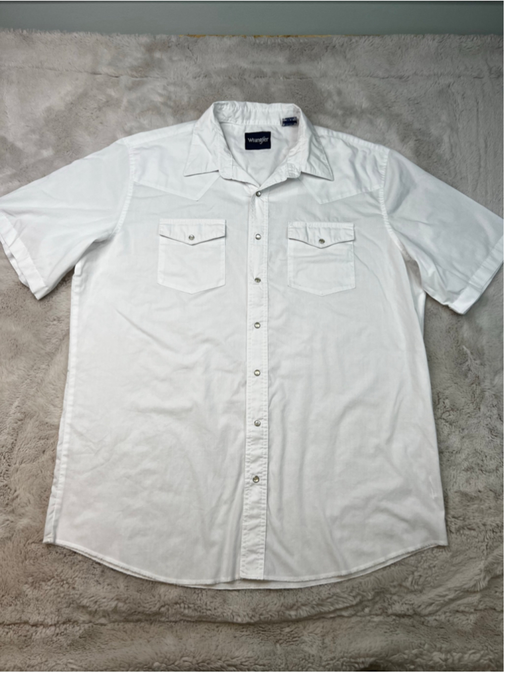 Wrangler White Pearl Snap Short Sleeve Shirt Mens Size XL Tall Cotton